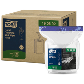 Ręcznik nasączany do rąk, czyściwo, biały, 1-warstwowy, W15-wkład do wiaderka, włóknina, 27 cm x 27 cm x 15,7 m, Tork Hand Cleaning Wet Wipe Refill - op. 4 szt.
