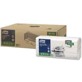 Ręcznik, czyściwo, biały, 1-warstwowy, rolka, W4, włóknina, 35,5 cm x 41,5 cm, Tork Long-Lasting Cleaning Cloth Folded - op. 5 szt.