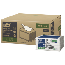 Ręcznik, czyściwo, biały, 1-warstwowy, składany, W8, włóknina, 31,5 cm x 38,5 cm, Tork Heavy-Duty Cleaning Cloth Folded 99% Biobased - op. 8 szt.