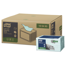 Ręcznik o niskiej pylności, czyściwo, seledynowy, 1-warstwowy, składany, W8, włóknina, 30 cm x 38,5 cm, Tork Low-Lint Cleaning Cloth Folded - op. 8 szt.