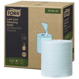 Ręcznik o niskiej pylności, czyściwo, seledynowy, 1-warstwowy, W10-wkład do wiaderka, włóknina, 16,5 cm x 30 cm x 60 m, Tork Low-Lint Cleaning Cloth Centrefeed Roll - op. 4 szt.