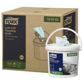 Ręcznik o niskiej pylności, czyściwo, seledynowy, 1-warstwowy, W10-wiaderko, włóknina, 16,5 cm x 30 cm x 60 m, Tork Low-Lint Cleaning Cloth Handy Bucket - op. 4 szt.