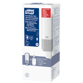 Tork Starter Pack, zestaw startowy, dozownik manualny biały S4 + bezalkoholowe antybakteryjne mydło w pianie Hand Sanitizing Alcohol-Free Foam, 1L