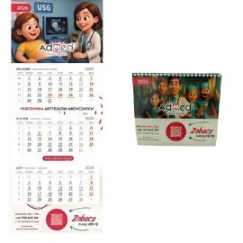 1 sztuka: Kalendarz ścienny (trójdzielny) oraz 1 sztuka: piramidka z kalendarzem  na rok 2026