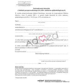 Zaświadczenie lekarskie do celów sanitarno - epidemiologicznych