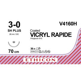 Vicryl RAPIDE szew powlekany syntetyczny, wchłanialny, pleciony (Poliglaktyna 910) V4160H rozm. 3/0 ; igła 26 mm - 1/2 koła ; dł. 70 cm bezbarwny