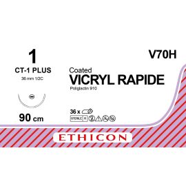 Vicryl RAPIDE szew powlekany syntetyczny, wchłanialny, pleciony (Poliglaktyna 910) V70H rozm. 1 ; igła 36 mm - 1/2 koła wzmocniona ; dł. 90 cm bezbarwny