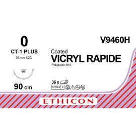 Vicryl RAPIDE szew powlekany syntetyczny, wchłanialny, pleciony (Poliglaktyna 910) V9460H, rozm. 0 ; igła 36 mm - 1/2 koła wzmocniona ; dł. 90 cm bezbarwny