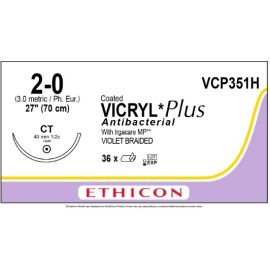 Vicryl PLUS szew powlekany syntetyczny, wchłanialny, pleciony (Poliglaktyna 910) VCP351H  2/0 ; 70cm ; 1/2koła okrągła ; CT; op. a'36