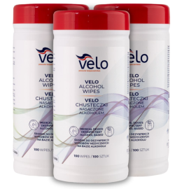 VELO Alcohol Wipes, chusteczki alkoholowe do dezynfekcji powierzchni - tuba 100 szt.