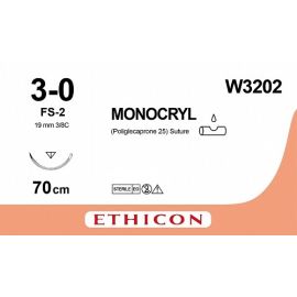 Szew wchłanialny Monocryl 3/0 igła 19mm 3/8k. dł.70cm niebarwiony