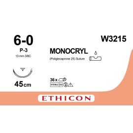 Szew wchłanialny Monocryl W3215 rozm. 6/0 ; 3/8 koła ; igła odw. -tnąca 13mm ; 45cm