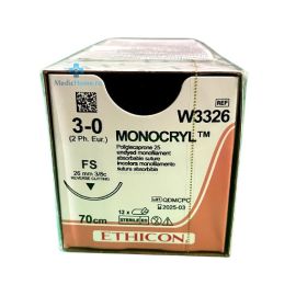 Szew wchłanialny Monocryl  W3326 rozm. 3/0 ; igła 26 mm - 3/8 koła ; dł. 70 cm ; niebarwiony