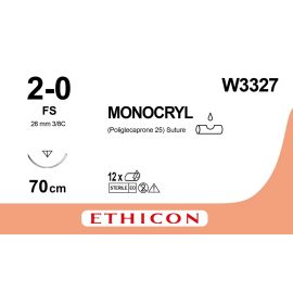 Szew wchłanialny Monocryl W3327 rozm. 2/0 ; 70cm ; 3/8koła odwr-tn. ; FS , niebarwiony