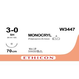 Szew wchłanialny Monocryl  W3447 rozm. 3/0 ; igła 26 mm - 1/2 koła ; dł. 70 cm ; fiolet 