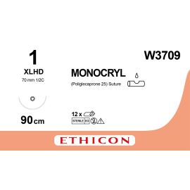 Szew wchłanialny Monocryl W3709 rozm. 1 ; 1/2 koła ; igła okrągła przeciwzakłuciowa 70mm ; 90cm ;