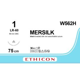 Mersilk Pleciony jedwab niewchłanialny, impregnowany , rozm. 1 ; igła konwencjonalnie tnąca LR 60mm - 3/8 koła ; dł. 75 cm ; czarny  W562H,