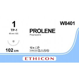 Prolene szwy syntetyczne, niewchłanialne (Polipropylen monofilamentowy) 12szt.- JJ-W8401; rozm. 1 ; igła okrągła 65mm - 1/2 koła ; dł. 102cm, kolor niebieski