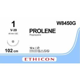 Prolene szwy syntetyczne, niewchłanialne (Polipropylen monofilamentowy) 12szt.- JJ-W8450G; rozm. 1 ; igła okrągło-tnąca 45mm - 1/2 koła ; dł. 102cm, kolor niebieski