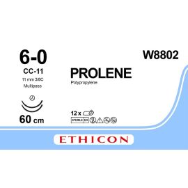 Prolene szwy syntetyczne, niewchłanialne (Polipropylen monofilamentowy) 12szt.- JJ-W8802 ; rozm. 6/0 ; igła TAPERCUT CC 11mm - 3/8 koła ; dł. 60cm, kolor niebieski