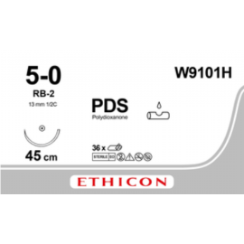 Szew wchłanialny syntetyczny PDS II W9101H rozm. 5/0 ; igła 13 mm - 1/2 koła, okrągła ; RB-2 ; dł. 45 cm fiolet