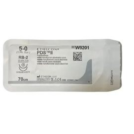 Szew wchłanialny syntetyczny PDS II W9201H rozm. 5/0 ; igła 2 x 13 mm - 1/2 koła, okrągła ; dł. 70 cm fiolet