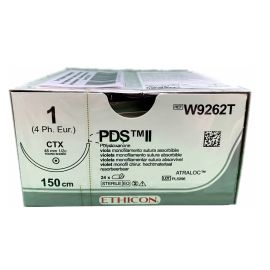 Szew wchłanialny syntetyczny PDS II W9262T rozm. 1/0 ; igła okrągła, wzmocniona 48mm - 1/2 koła  ; dł. 150cm fioletowy
