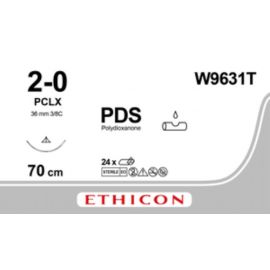 Szew wchłanialny syntetyczny PDS II W9631T rozm. 2/0 ;gła 36 mm - 3/8 koła; dł. 70cm niebarwiony