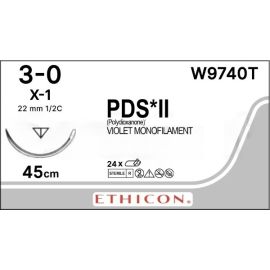 Szew wchłanialny syntetyczny PDS II W9740T rozm. 3/0 ; igła 22 mm - 1/2 koła ; dł. 45cm bezbarwny