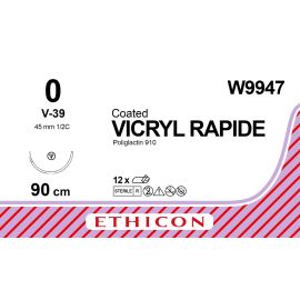 Vicryl RAPIDE szew powlekany syntetyczny, wchłanialny, pleciony (Poliglaktyna 910) W9947; rozm. 0 ; igła 45mm - 1/2 koła ; dł. 90 cm
