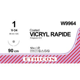 Vicryl RAPIDE szew powlekany syntetyczny, wchłanialny, pleciony (Poliglaktyna 910) W9964 rozm. 1 ; 1/2 koła ; igła okrągło-tnąca 36mm ; 90cm
