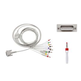Kabel EKG do diagnostyki nierozłączny, 10-odprowadzeniowy, wtyk bananowy 4mm, wtyk D-Sub 15-pin, dł. 70/110/200 cm, do Farum, op. 1 szt.