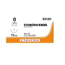 Szew niewchłanialny Ethibond Excel X412H ; rozm. 0 ; igła CT-2, 26mm - 1/2 koła ; dł. 75 cm ; zielony ; 