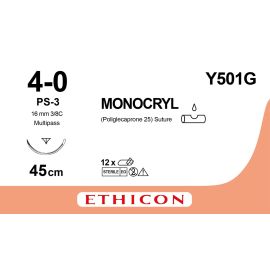 Szew wchłanialny Monocryl  Y501G rozm. 4/0 ; igła 16 mm - 3/8 koła ; dł. 45 cm ; niebarwiony