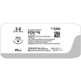 Szew wchłanialny syntetyczny PDS II Z293E rozm. 3/0 ; igła 19 mm - 3/8 koła ; dł. 45cm bezbarwny