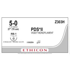 Szew wchłanialny syntetyczny PDS II Z303H rozm. 5/0 ; igła okrągła podwójna 17mm - 1/2 koła ; dł. 70cm fiolet;